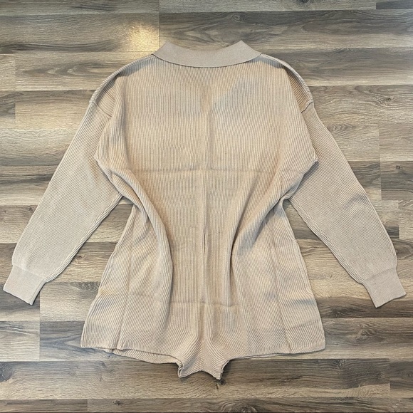 Tan Knit Button Down Romper - Picture 3 of 6